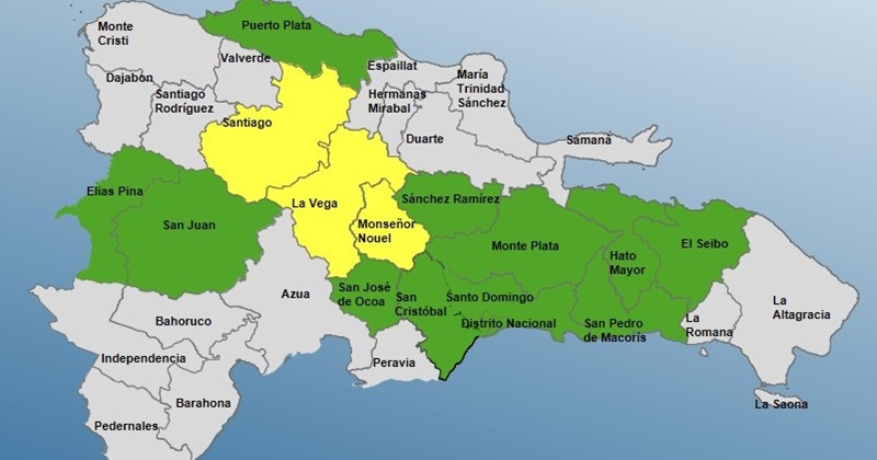 COE coloca tres provincias en alerta amarilla y 12 en verde por vaguada